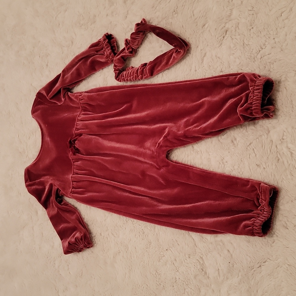 Carters Velour Romper with Matching Headband